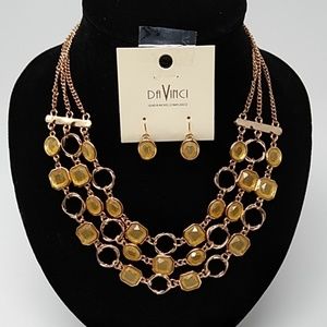 Light Amber Color Acrylic Stone Necklace Earrings